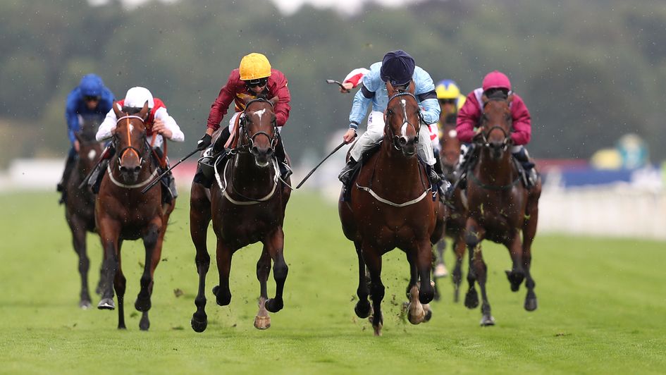 Gear Up (yellow cap) wins the Acomb Stakes at York