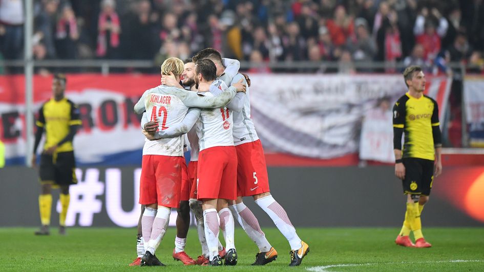 Red Bull Salzburg celebrate after beating Borussia Dortmund