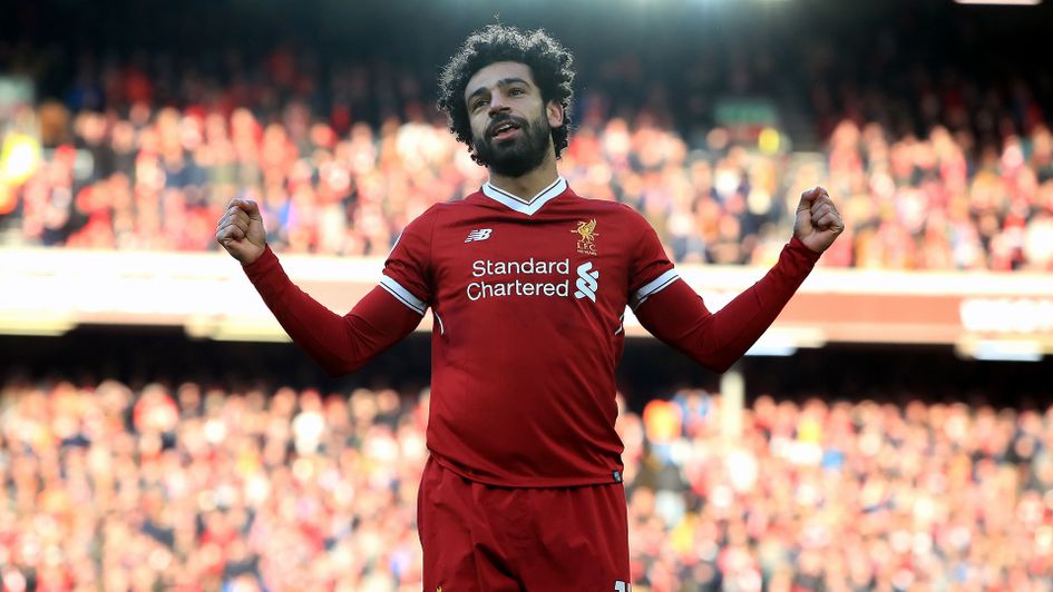 Mohamed Salah celebrates after scoring for Liverpool