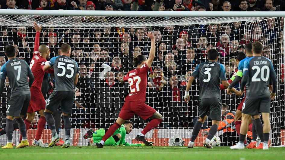 Liverpool celebrate their goal against Napoli