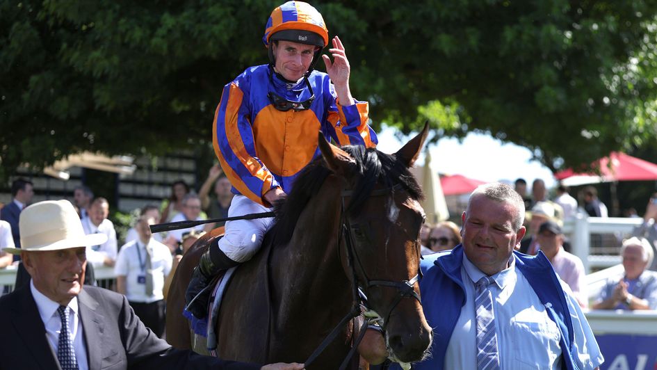 Ryan Moore acknowledges the Sandown crowd aboard Constitution River