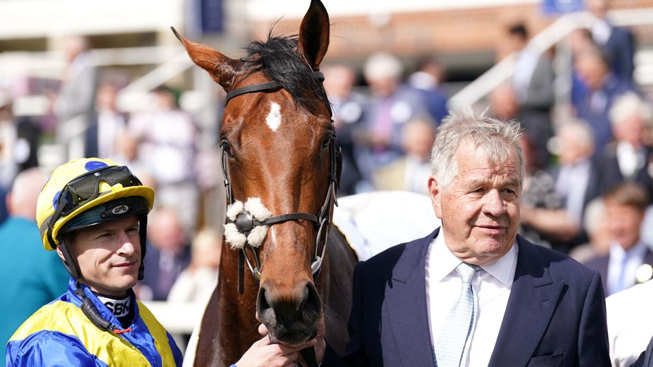 Desert Crown pictured with trainer Sir Michael Stoute (right) and jockey Richard Kingscote
