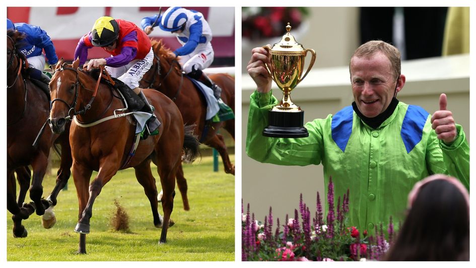 Joe Fanning wins on The Last Lion and holds the Gold Cup aloft after Subjectivist's victory