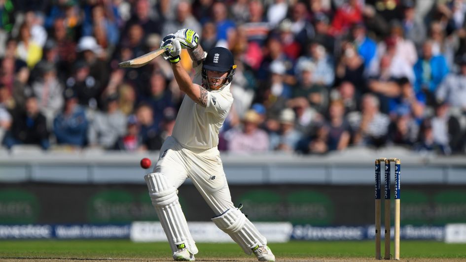 Ben Stokes drives at Old Trafford
