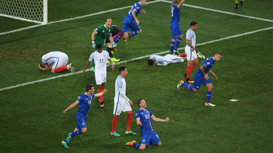 Iceland players celebrate after victory over England