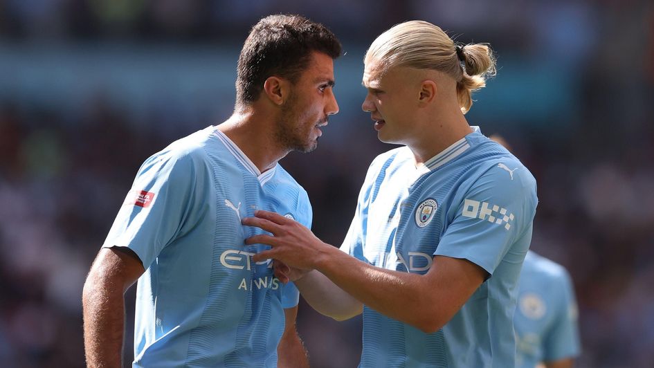 Manchester City's Rodri and Erling Haaland