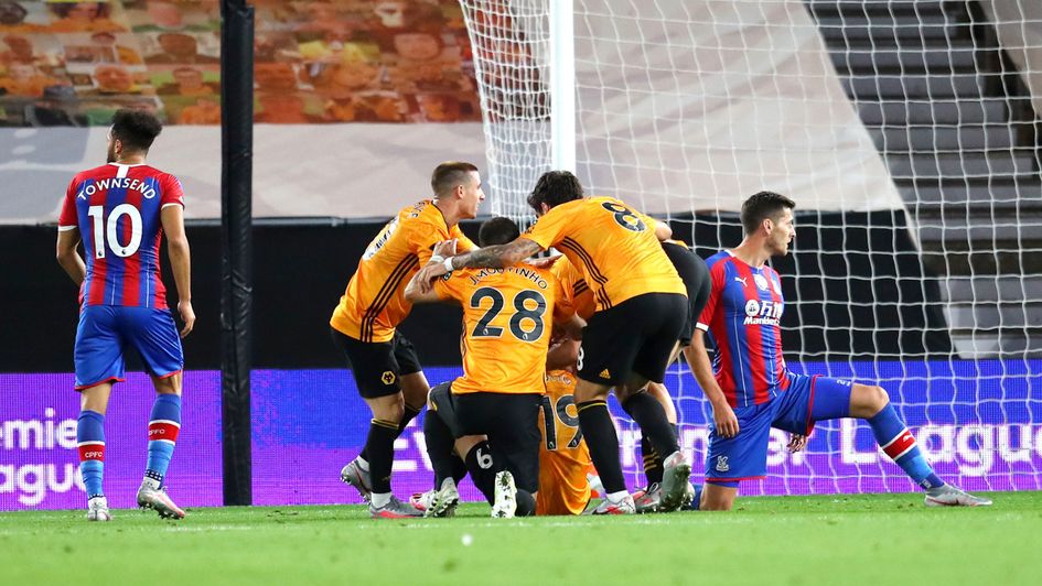 Wolves celebrate after scoring against Crystal Palace