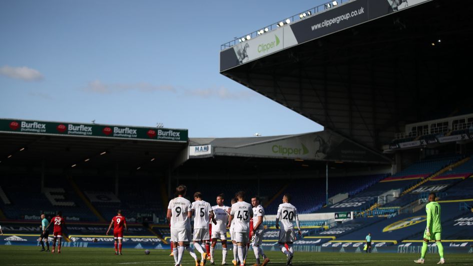 Celebrations after Mateusz Klich scores for Leeds