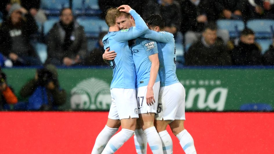 Kevin De Bruyne celebrates after scoring against Leicester