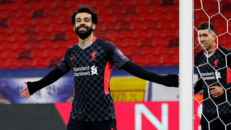 Mohamed Salah celebrates his goal against RB Leipzig