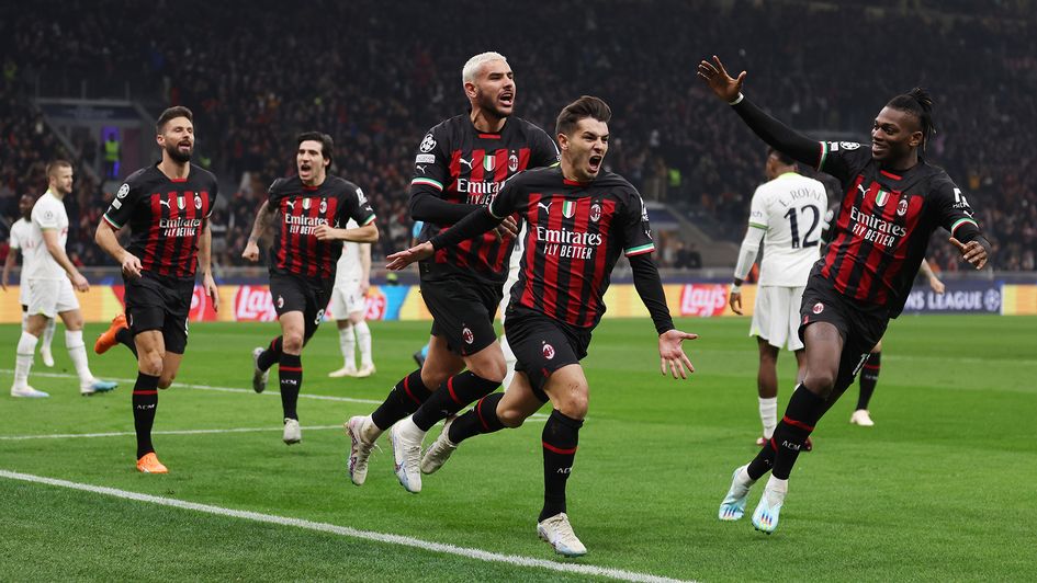 AC Milan celebrate Brahim Diaz's goal against Tottenham