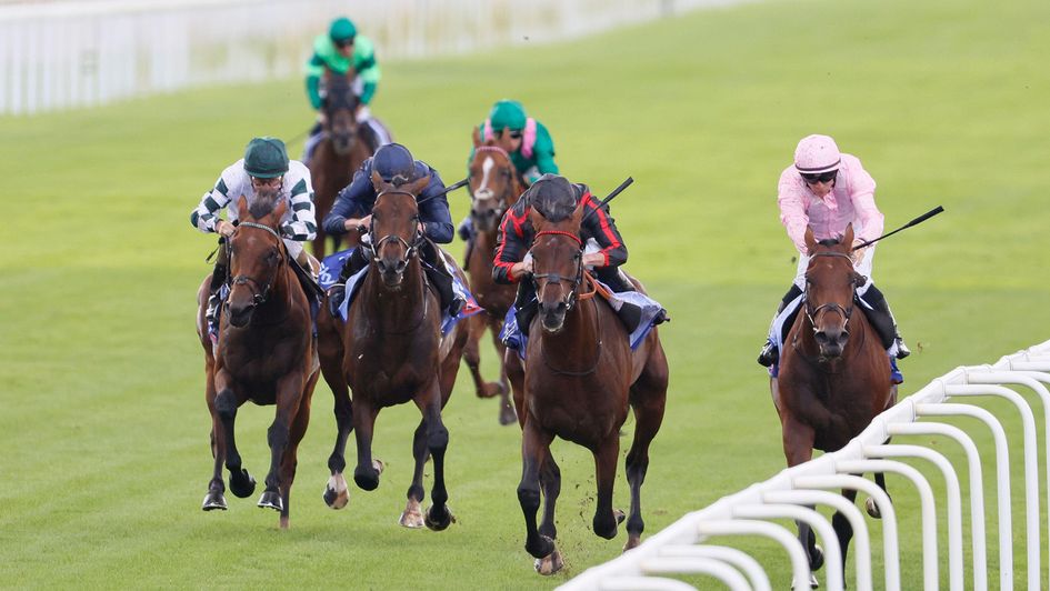Maltese Cross (black and red silks) en route to victory at York