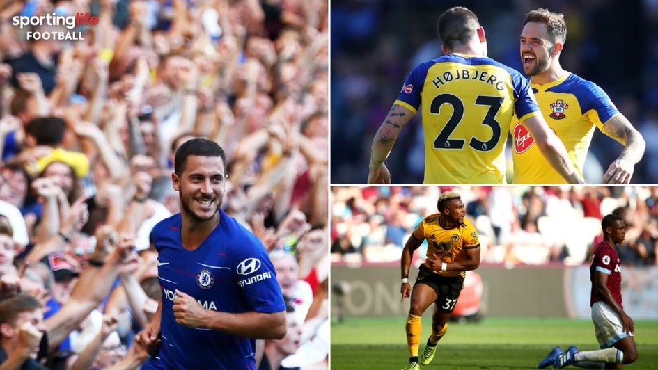 Eden Hazard (left), Pierre-Emile Hojbjerg, Danny Ings (both top, right) and Adama Traore (bottom, right) all scored for their teams