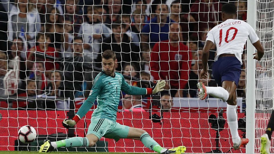 Marcus Rashford scores for England against Spain