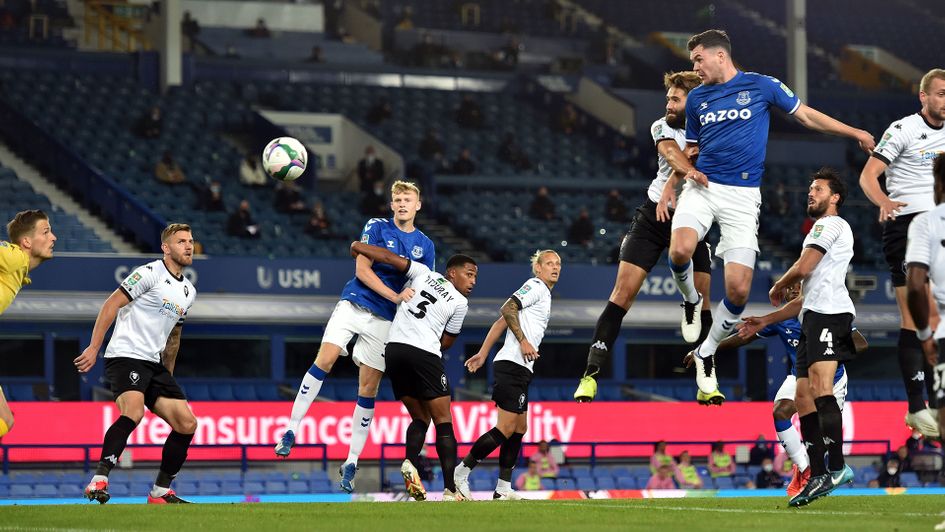 Michael Keane scores against Salford