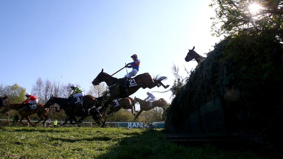 Action over the National fences at Aintree
