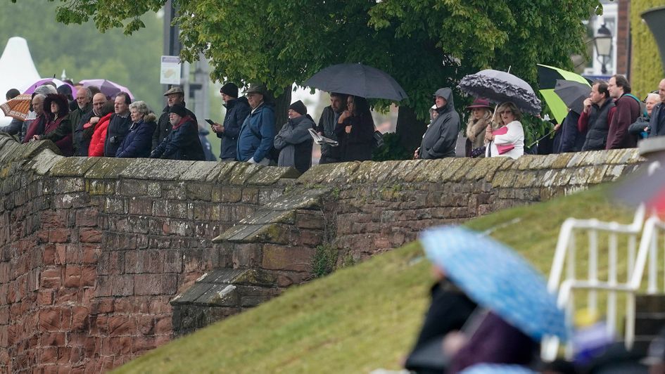 Crowds watching from the wall at Chester