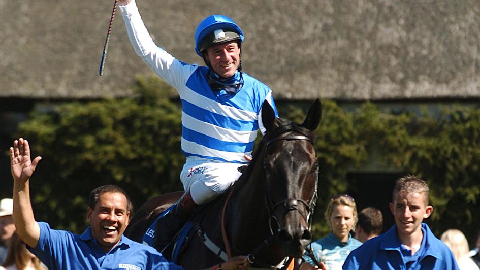 John Egan celebrates winning the July Cup on Les Arcs