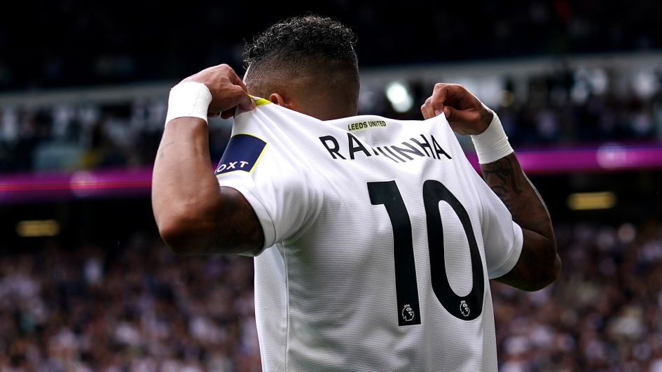 Raphinha celebrates a goal for Leeds