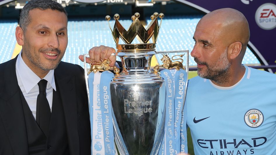 Man City chairman Khaldoon Mubarak and boss Pep Guardiola.