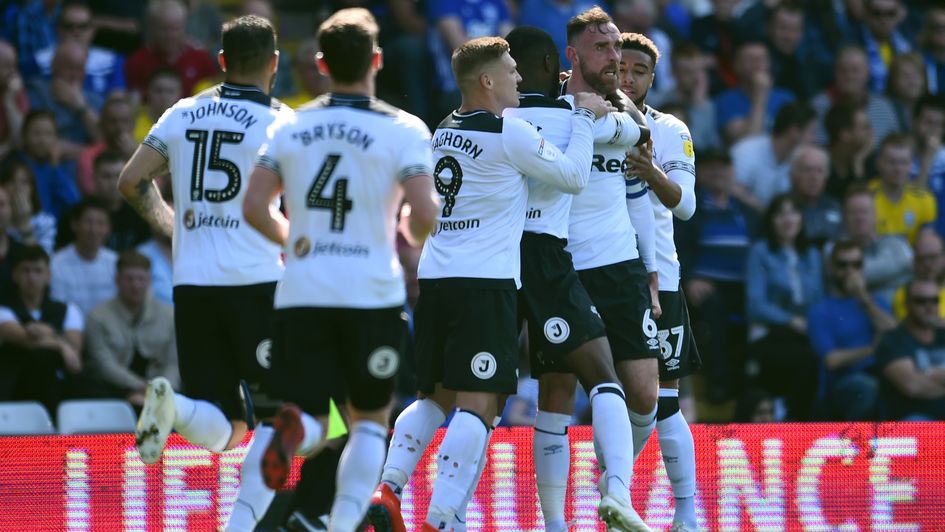 Derby celebrate Richard Keogh's goal against Birmingham