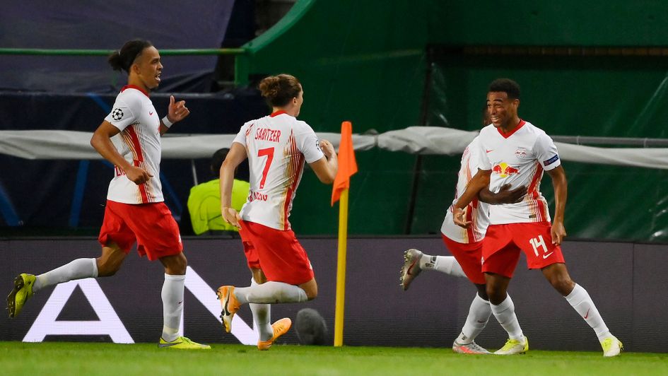 Tyler Adams celebrates his goal against Atletico Madrid