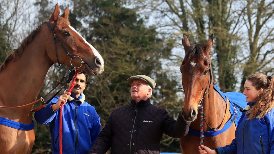 Colin Tizzard poses with Native River and Cue Card