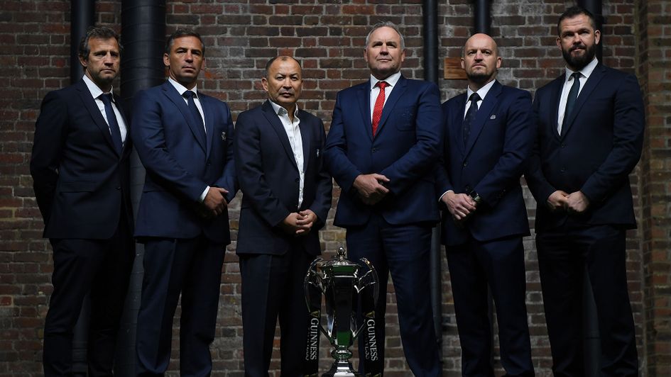 Six Nations coaches: L-R - Fabien Galthie of France, Franco Smith of Italy, Eddie Jones of England, Wayne Pivac of Wales, Gregor Townsend of Scotland and Andy Farrell of lreland