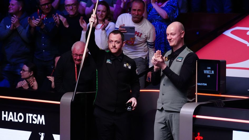 Mark Allen celebrates his Crucible maximum
