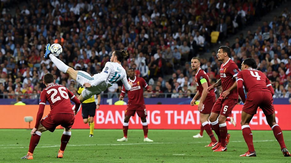 Gareth Bale scores against Liverpool in the Champions League final
