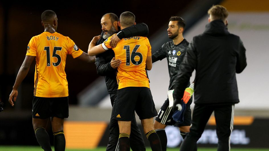 Wolves boss Nuno celebrates with his players