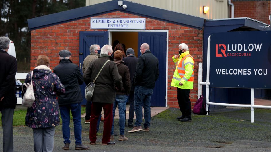 Racegoers queue at the gate at Ludlow