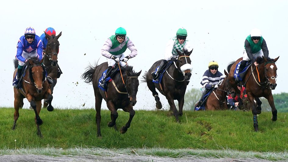 Busselton (far left) in action over the banks at Punchestown