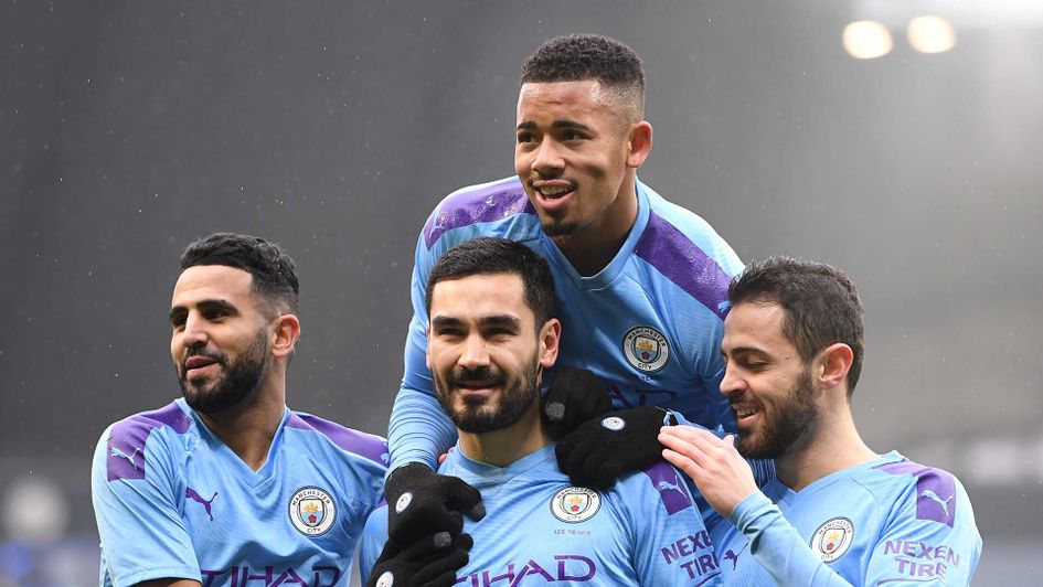Ilkay Gundogan celebrates a goal with his Manchester City team-mates