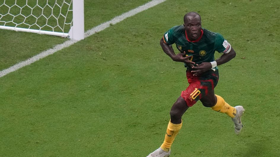 Vincent Aboubakar celebrates scoring Cameroon's winner against Brazil in the World Cup