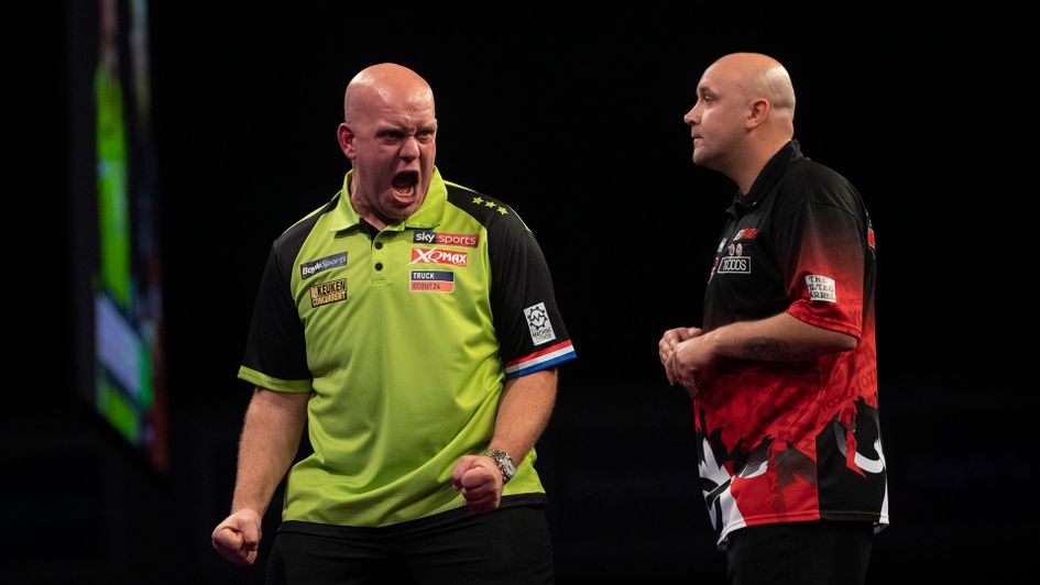 Michael van Gerwen celebrates against Jamie Hughes (Picture: Lawrence Lustig/PDC)