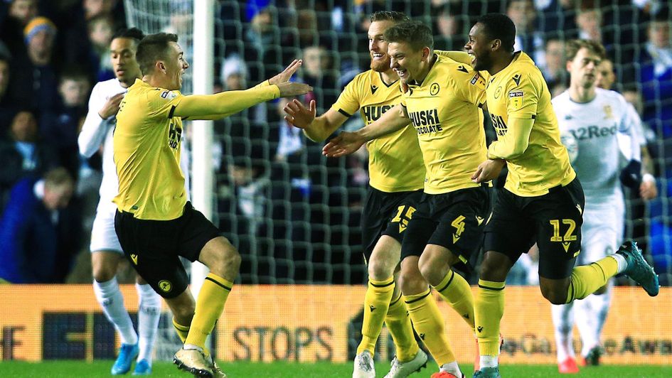 Millwall celebrate Shaun Hutchinson's goal against Leeds