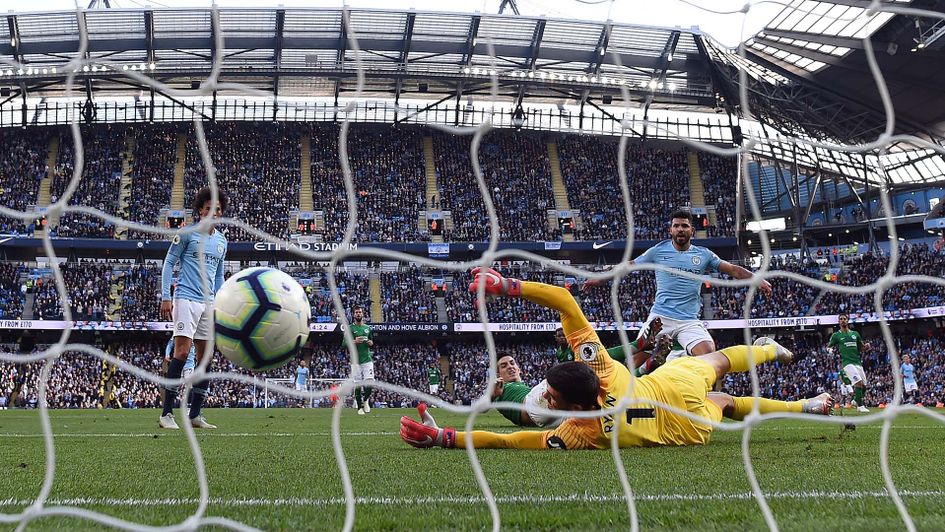 Segio Aguero scores against Brighton