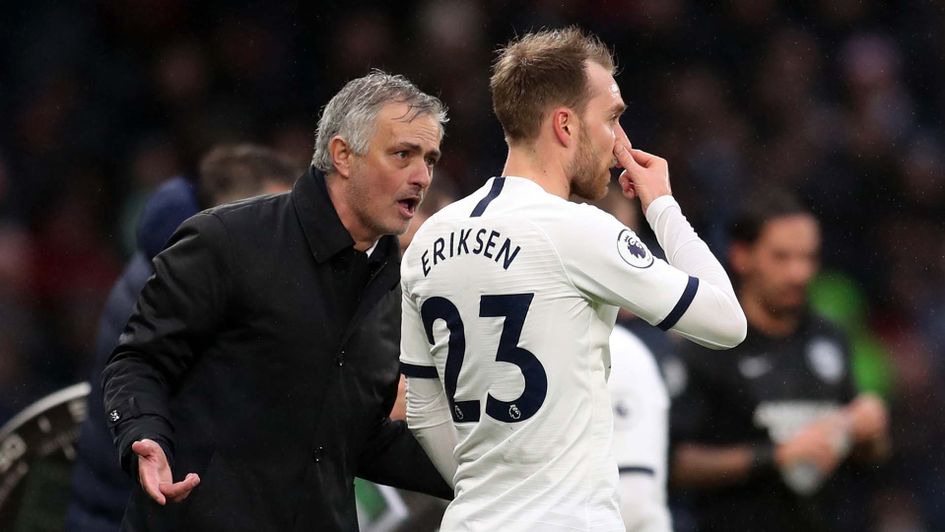 Tottenham boss Jose Mourinho with Christian Eriksen