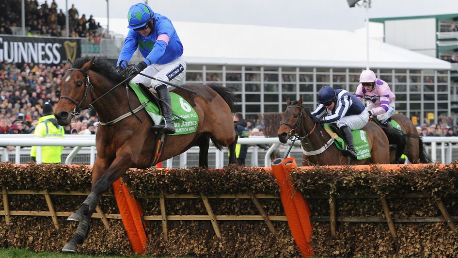 Hurricane Fly on his way to victory in the 2013 Champion Hurdle