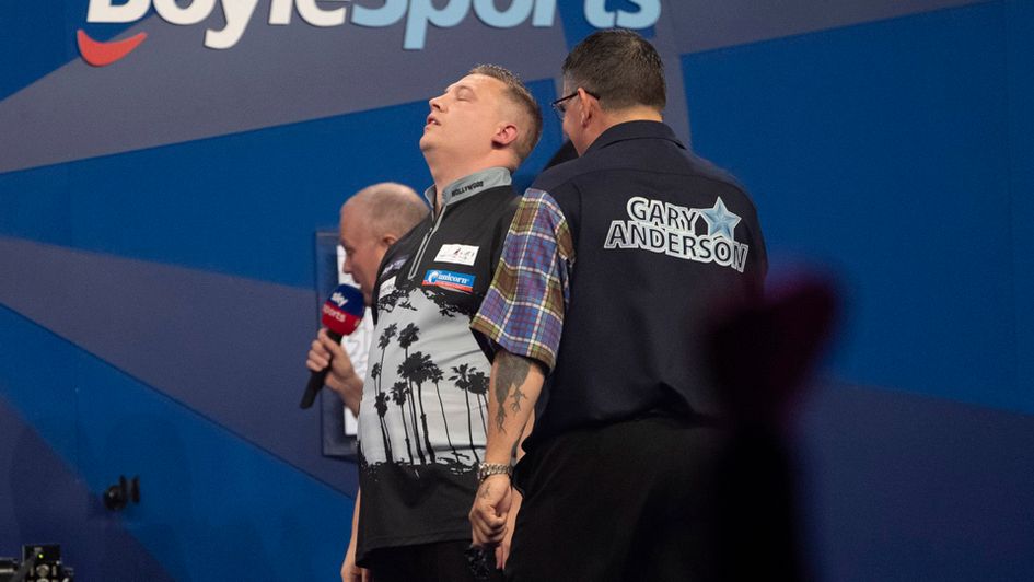 Chris Dobey celebrates beating Gary Anderson (Picture: Lawrence Lustig/PDC)