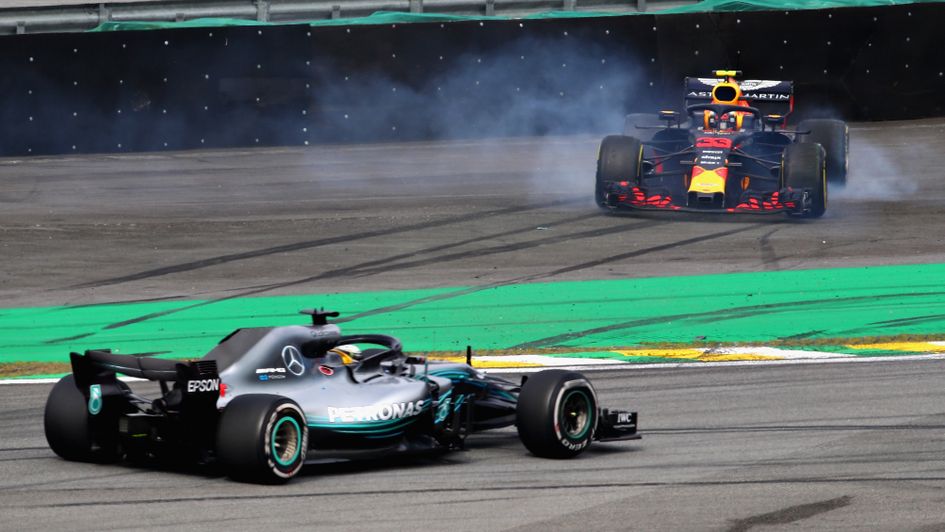Lewis Hamilton takes over from a spinning Max Verstappen