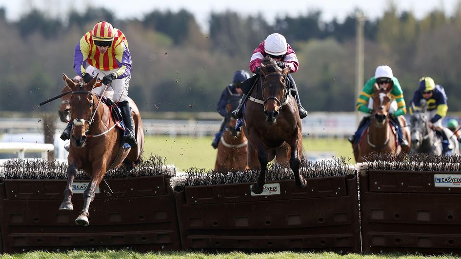 Zanoosh, ridden by Brian Hayes, on her way to winning the Irish Stallion Farms EBF Honeysuckle Mares Novice Hurdle