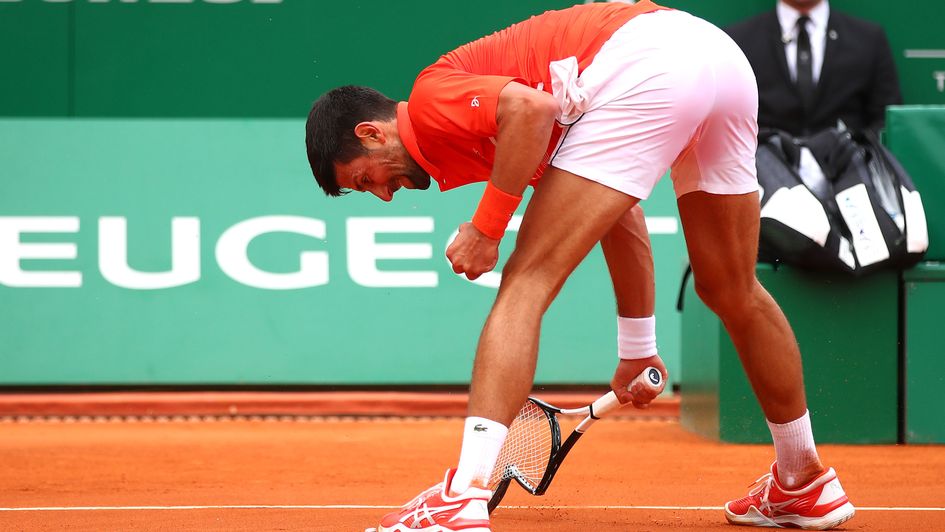 Novak Djokovic smashes his racket in frustration in Monaco