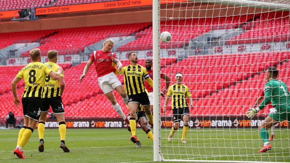 Carl Piergianni scores Salford's second goal