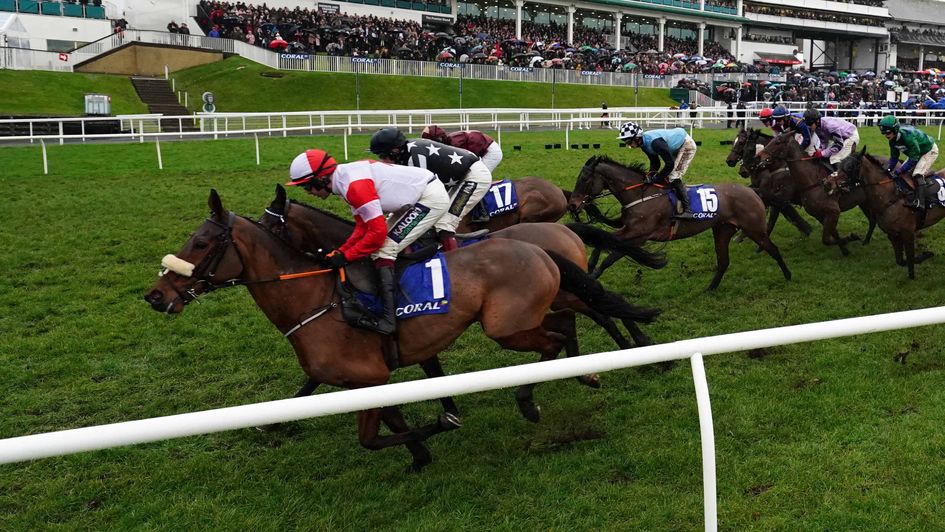 The Big Dog (left) was prominent throughout in the Welsh Grand National