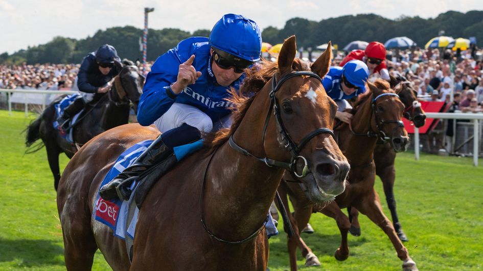 William Buick celebrates as Notable Speech wins the Sky Bet City Of York