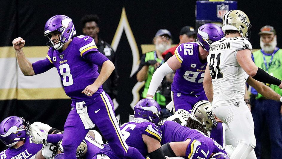 Kirk Cousins celebrates the Minnesota Vikings beating the New Orleans Saints