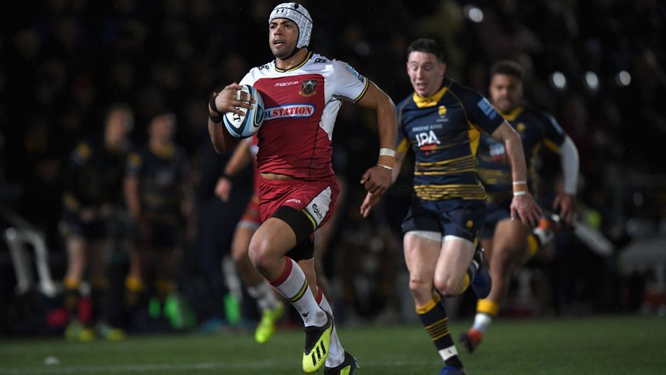 Northampton's Luther Burrell breaks away to score a try against Worcester