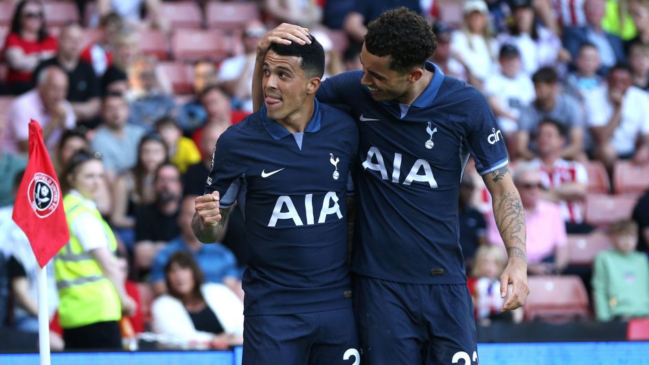 Pedro Porro (left) celebrates scoring